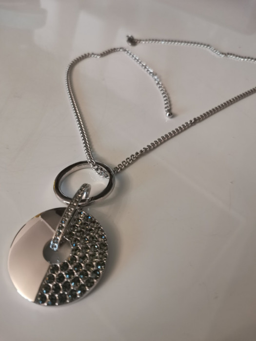 Colier inox- lantisor +pandantiv placat cu aur alb 18k martisor