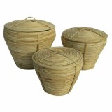 Cumpara ieftin Coș Multifuncțional DKD Home Decor Natural Tropical 35 x 35 x 30 cm 35 x 35 x 34 cm 37 x 37 x 34,5 cm Cu Capac 3 Piese