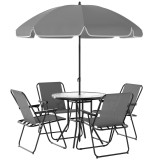 Outsunny Set de Mobilier de Grădină din 6 Piese cu Umbrelă de Soare, Masă și Scaune Pliante, Ф80x70 cm, Gri | Aosom Romania
