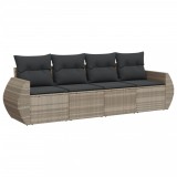 Set canapea de gradina cu perne, 4 piese, gri deschis poliratan