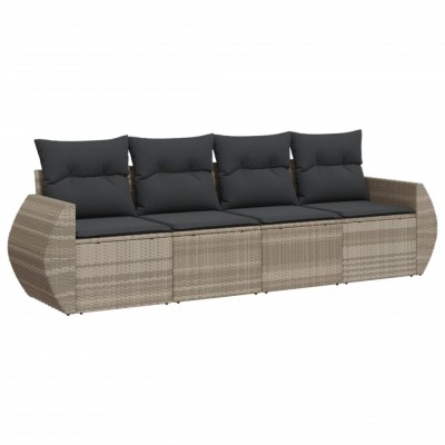 Set canapea de gradina cu perne, 4 piese, gri deschis poliratan foto