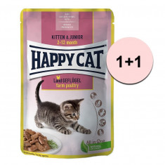 Happy Cat MEAT IN SAUCE Kitten &amp;amp;amp; Junior Land-Gefl&amp;uuml;gel / Poultry 85g 1+1 GRATUIT foto