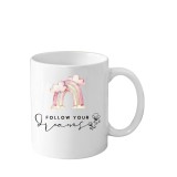 Cana din ceramica haioasa, cu mesaj inspirational/motivational, alba, 330 ml, model Follow Dreams