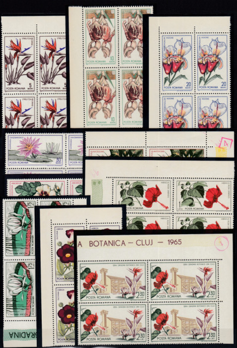 ROMANIA 1965 LP 615 GRADINA BOTANICA DIN CLUJ SERIA IN BLOC DE 4 TIMBRE MNH