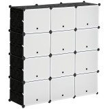 HOMCOM Mobilier de depozitare Mobilier pentru pantofi modular 12 cuburi cu uși și rafturi - dim. 125L x 32l x 125&Icirc; cm - negru | Aosom Romania