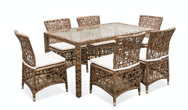 Set mobilier terasa,gradina RAKI KHAKI din ratan 7 piese masa dreptunghiulara si 6 scaune cu brate Set mobilier terasa,gradina RAKI KHAKI din ratan 7 piese masa dreptunghiulara si 6 scaune cu brate