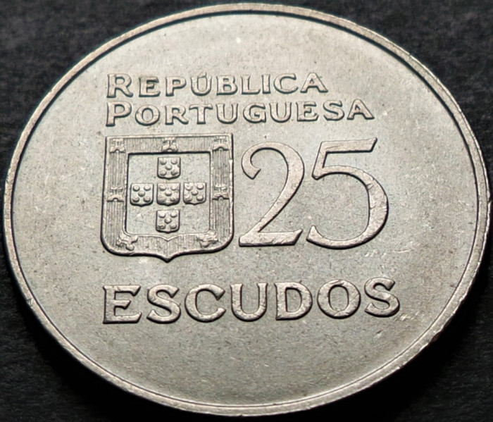 Moneda 25 ESCUDOS - PORTUGALIA, anul 1991 * cod 3656 = luciu de batere