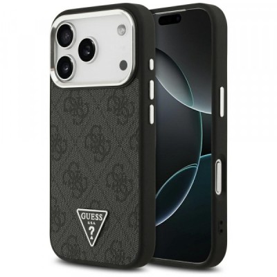 Husa MagSafe pentru Apple iPhone 17 Pro, Guess, 4G Triangle Logo, Neagra Argintie foto