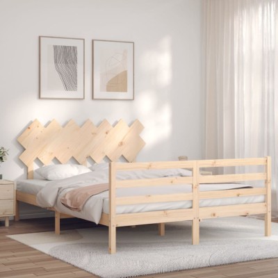 vidaXL Cadru de pat cu tăblie, king size, lemn masiv foto