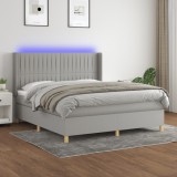 vidaXL Pat cu arcuri, saltea și LED, gri deschis, 180x200 cm, textil
