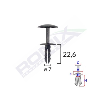 CLIPS FIXARE PENTRU FORD 7X22.6 - NEGRU SET 10 BUC 62110 foto