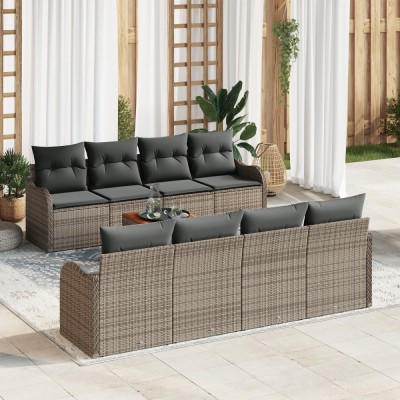 Gossi set de canapea gradina cu 9 piese cu pernite gri ratan polimeric acacia foto