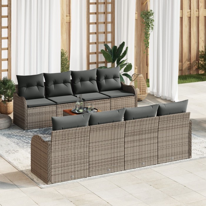 Gossi set de canapea gradina cu 9 piese cu pernite gri ratan polimeric acacia