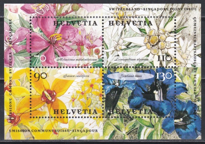 Elvetia 2001 - Flori - Emisiune comună Elveția - Singapore, Bloc, MNH