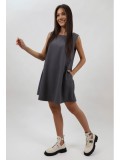 Cumpara ieftin Rochie Scurta A-line cu Buzunare Vally Gri, Talie Unica (XS-M), 94% Poliester, Toamna, Casual, Eleganta