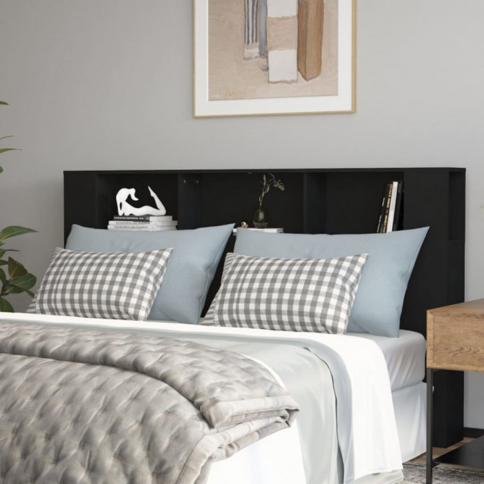 Tablie de pat cu dulap, negru, 180x18,5x104,5 cm GartenMobel Dekor