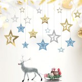 Set de 21 decoratiuni suspendate pentru Craciun, auriu/argintiu/albastru, hartie, 8,5 -19,5 cm