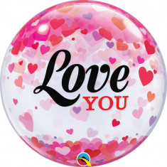 Balon Bubble 22&amp;quot;/56 cm Love You Confetti Hearts, Q 54604 foto