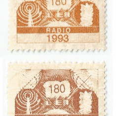 *Romania, lot 685 cu 2 timbre fiscale radio-tv, 1992-1994, MNH/NG