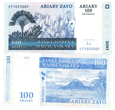 Madagascar 100 Ariary (500 Francs) 2004 UNC foto