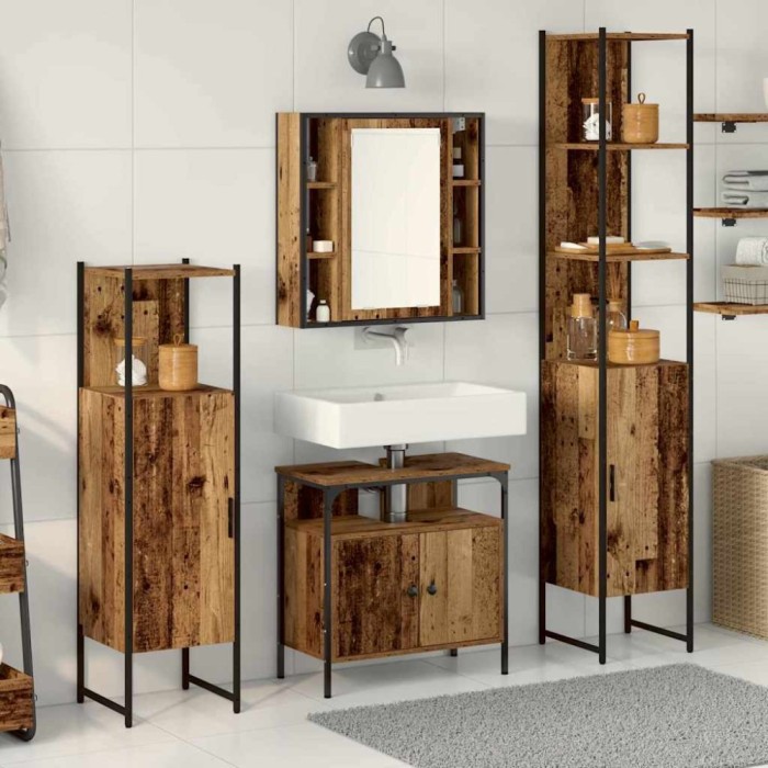 vidaXL Set de mobilier pentru baie 4 pcs Lemn vechi 33 x 33 x 185.5 cm 3332593