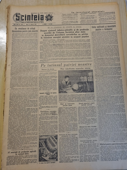 scanteia 18 ianuarie 1955-art.ocna muresului,poiana brasov,art. resita,galati