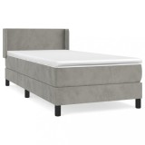 Cumpara ieftin Pat box spring cu saltea, gri deschis, 100x200 cm, catifea