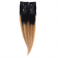 Clip-On Par Natural 40cm 90gr Balayage Negru Deschis/Saten Luminos/Blond Opal 1B/8/22 foto