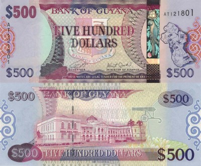 GUYANA █ bancnota █ 500 Dollars █ 2019 █ P-37 █ UNC █ necirculata foto