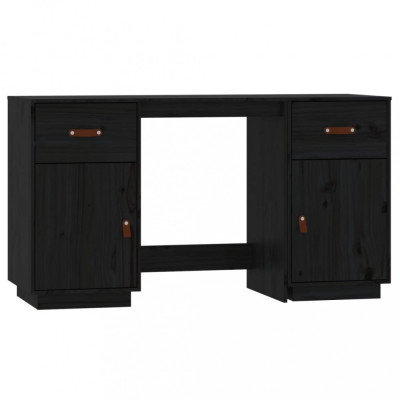 Birou cu dulapuri, negru, 135x50x75 cm, lemn masiv de pin foto