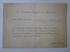 Invitație la receptie a Asociatiei Spaniole de Astronautica adresata unui rom&acirc;n