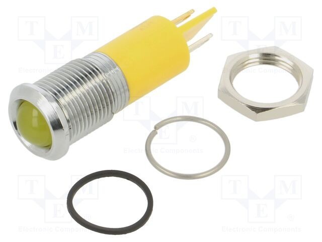 Lampă de control LED galbenă convexă &Oslash;14mm IP67 APEM Q14 alamă