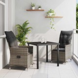 VidaXL Set de masă pentru grădină cu pernă 3 pcs Gri Rattan poli 3379548