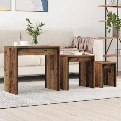 vidaXL Masă de Cafea cu Tăvi Lăsate 3 pcs Lemn vechi 60 x 35 x 56 cm 883534 foto