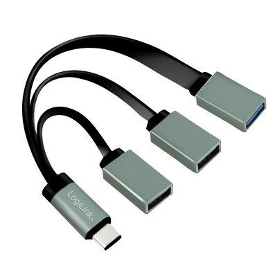 CABLU adaptor OTG LOGILINK, pt. smartphone, USB 3.0 Type-C (T) la USB 3.0 (M) + USB 2.0 (M) x 2, 10cm, asigura conectarea telef. la tastatura, mouse, foto