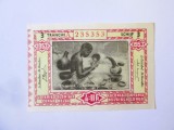 Rar! Bilet UNC de 11 Francs Loteria Colonială Congo Belgian 1953 seria:235353,produsul din imagini