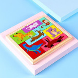Puzzle din Lemn Tip Tetris, +4 Ani, cu Animale Colorate 3D, 7 Piese, Multicolor