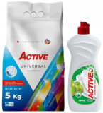 Cumpara ieftin Detergent Universal de rufe pudra Active, sac 5kg, 68 spalari + Detergent de vase lichid Active, 0.5 litri, mar