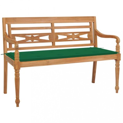 vidaXL Bancă Batavia cu pernă verde, 120 cm, lemn masiv tec 3062159 foto