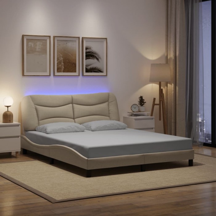 vidaXL Cadru de pat cu LED fără saltea Hvar cremă 160x200 cm țesătură 3213716