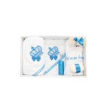 Trusou Botez 7 Piese Personalizat cu Broderie, Bleu, Coroana Regala - TB127