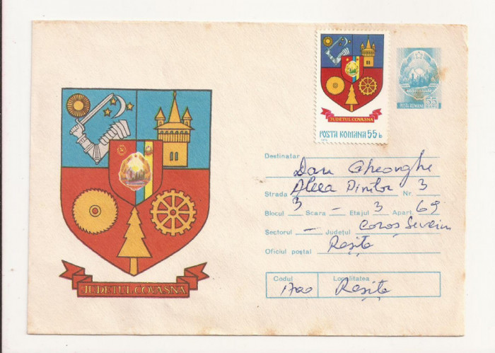 Plic FDC Romania - Stema Judetul Covasna , Circulat 1976