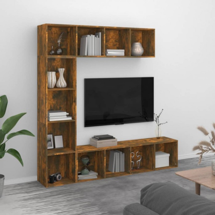 vidaXL Set dulap TV/cărți, 3 piese, stejar afumat, 180x30x180 cm