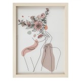 Tablou decorativ cu rama din lemn Shopiens&reg;, sticla cu model cu o fata cu flori, 30.5 x 40.5 cm