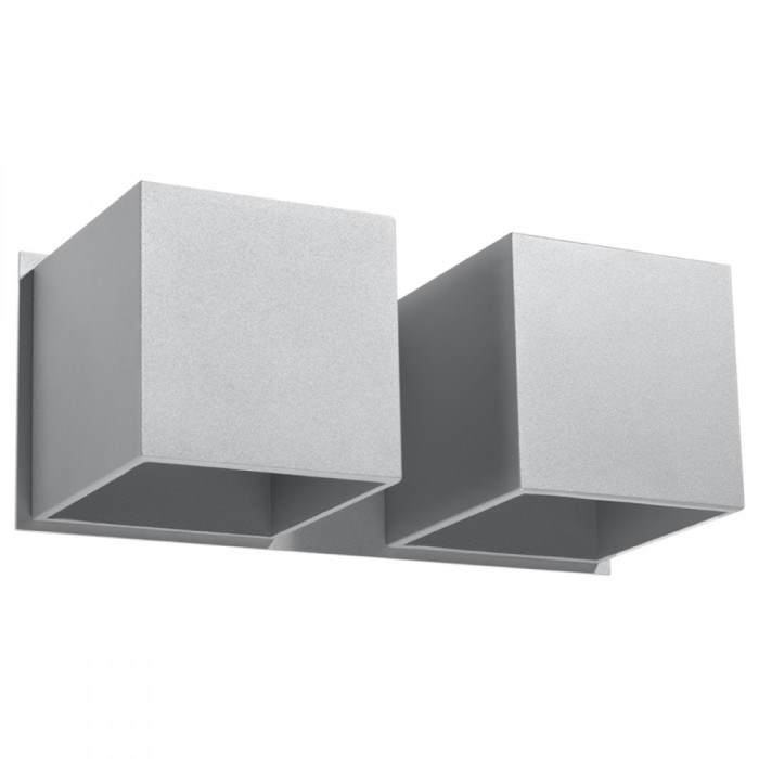 Lampi De Perete Quad Gri Aluminiu 2 Becuri Patrat Modern De Interior
