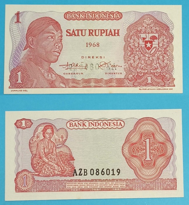 Indonezia (p#102) 1 Rupiah 1968 &#039;Seria Sudirman&#039; UNC serie: AZB 086019