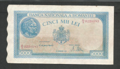 ROMANIA 5000 5.000 LEI 10 Octombrie 1944 [7] filigran bnr orizontal , VF+ foto