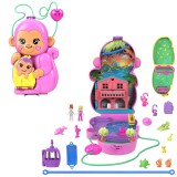 Set de joaca cu 2 papusi si accesorii in gentuta, Polly Pocket, Momma Monkey &amp; Baby, HWP04