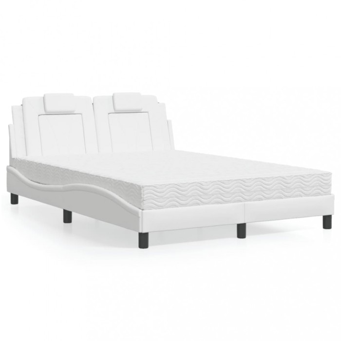vidaXL Pat, Viana, cu saltea, alb, 140x200 cm, piele ecologică 3208797