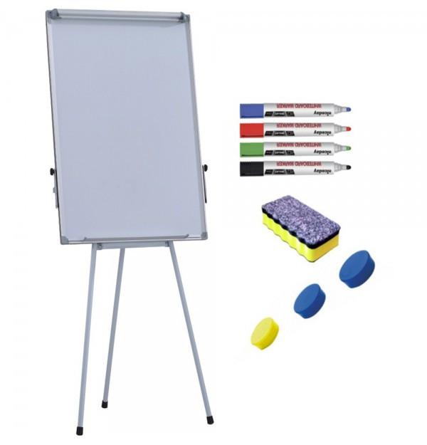 Pachet Flipchart magnetic, 70x100 cm Premium, inaltime ajustabila + accesorii: markere, burete, magneti (7 ani Garantie)